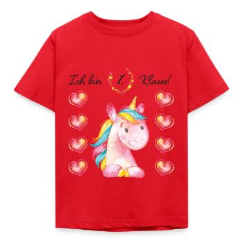 Schulanfang Einhorn Unicorn 1.Klasse Mädchen - Kinder T-Shirt - Rot - Vorne - AI Model Kid Male (0cm)