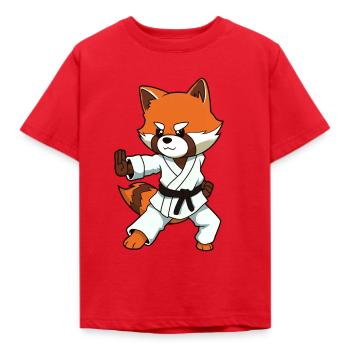 Comic roter Panda macht Karate - Kinder T-Shirt - Rot - Vorne - AI Model Kid Male (0cm)