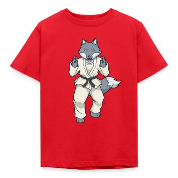 Comic Wolf macht Judo - Kinder T-Shirt - Rot - Vorne - AI Model Kid Male (0cm)