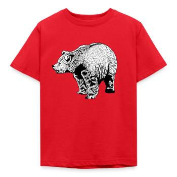 Black and White Drawing - Brown Bear - Kids' T-Shirt - red - Front - AI Model Kid Male (0cm)