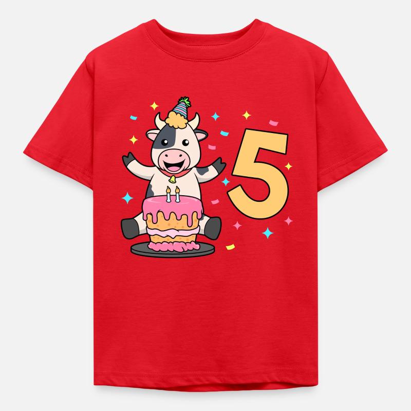 Mit Kuh - Kinder Geburtstag 5 Jahre - Kinder T-Shirt - Rot