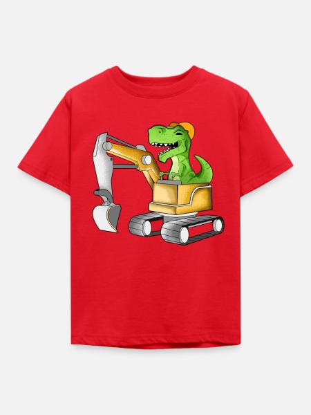 TREX fährt Bagger - Baggerfahrer - Kinder T-Shirt - Rot