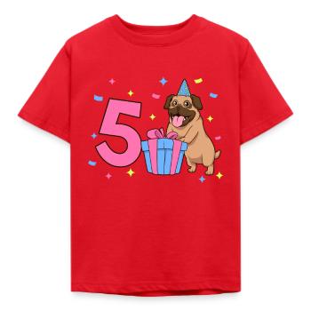 Avec Carlin - Anniversaire de fille 5 ans - T-shirt Enfant - rouge - Devant - AI Model Kid Male (0cm)
