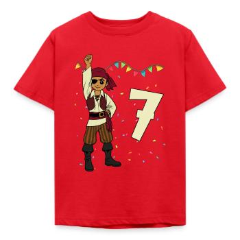 Mit Pirat - Jungs Geburtstag 7 Jahre - Kinder T-Shirt - Rot - Vorne - AI Model Kid Male (0cm)