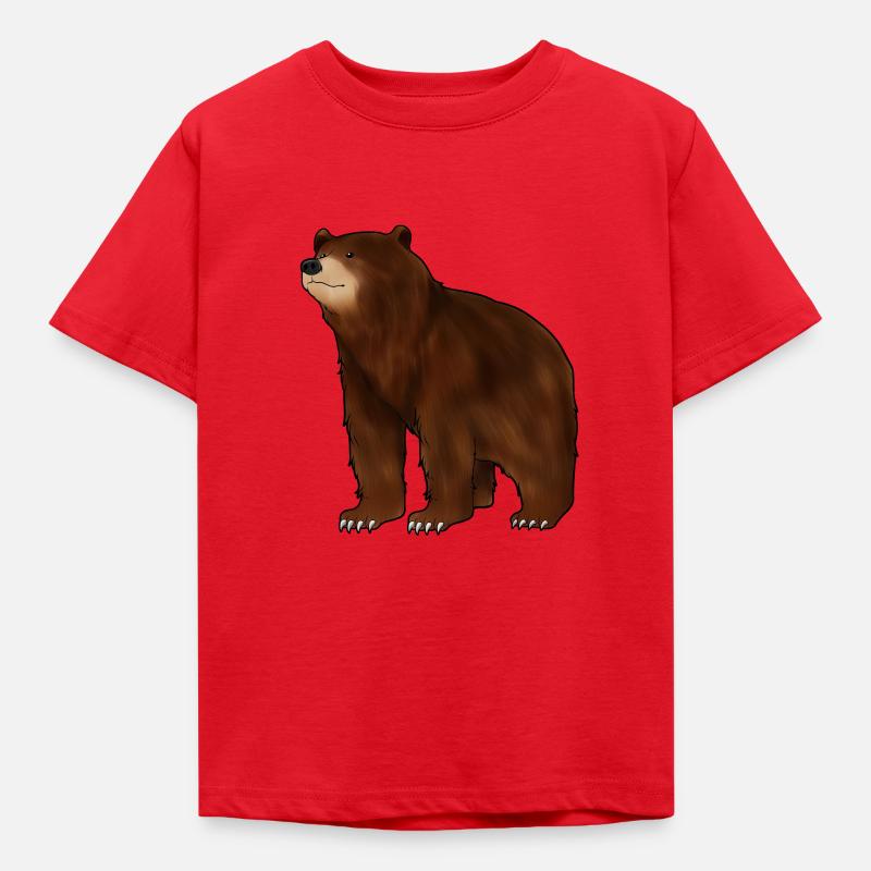 Disegno di un orso grizzly - Maglietta per bambini - rosso