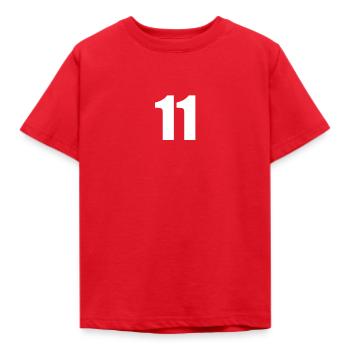 11 - Kinder T-Shirt - Rot - Vorne - AI Model Kid Male (0cm)
