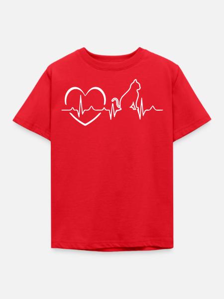 Herz Monitor Katze - Kinder T-Shirt - Rot