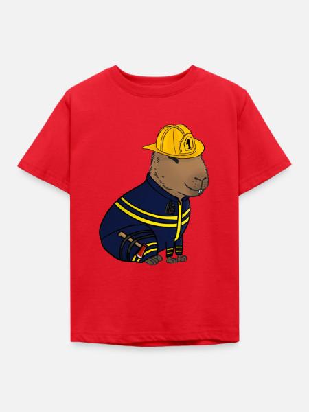 Capybara Feuerwehrmann Shirt - Kinder T-Shirt - Rot