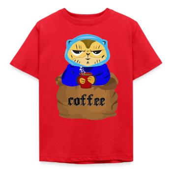 Coffee in a poke with a cat and a coffee cup - Kids' T-Shirt - red - Front - AI Model Kid Male (0cm)