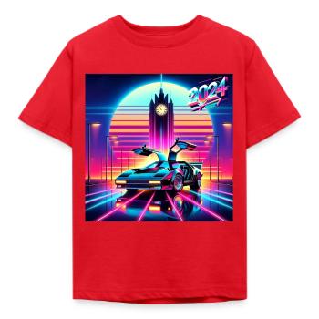 Retour vers le futur 2024 Néon fluo retrofuturiste - T-shirt Enfant - rouge - Devant - AI Model Kid Male (0cm)