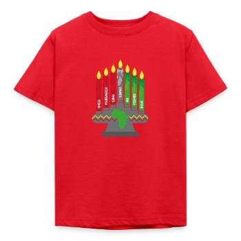 Mishumaa with 7 principles, Kwanzaa Kinara - Kids' T-Shirt - red - Front - AI Model Kid Male (0cm)