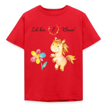 Schulanfang 1.Klasse Pferd - Ich bin erste Klasse! - Kinder T-Shirt - Rot - Vorne - AI Model Kid Male (0cm)