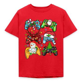 Weihnachtliche Gaming Controller Motive - Kinder T-Shirt - Rot - Vorne - AI Model Kid Male (0cm)