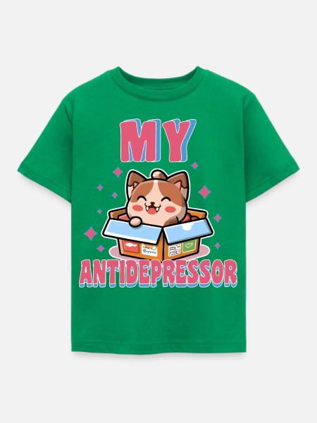 Kitten Joy Anti-Depression Humor-Tier - Kinder T-Shirt - Kelly Green