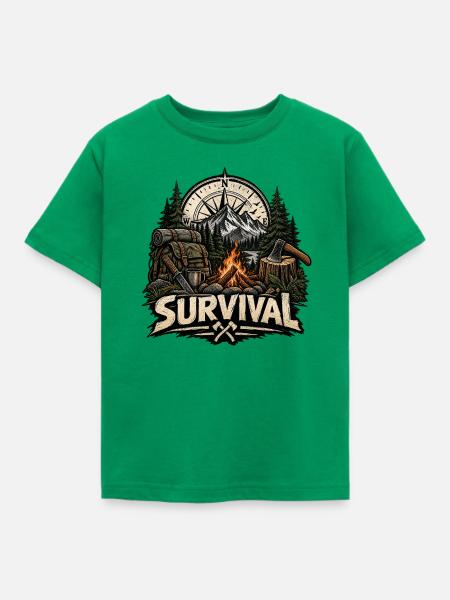 Survival Campfire Trek: Mountain Compass - Kinder T-Shirt - Kelly Green
