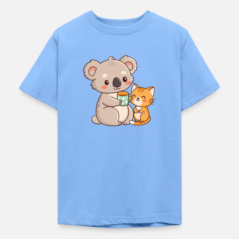 Koala et chat café mignon - T-shirt Ado - bleu ciel