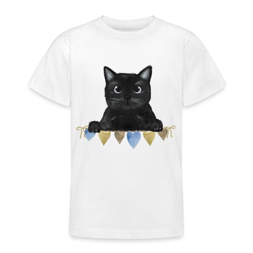 Chat noir guirlande coeurs couleur - T-shirt Ado