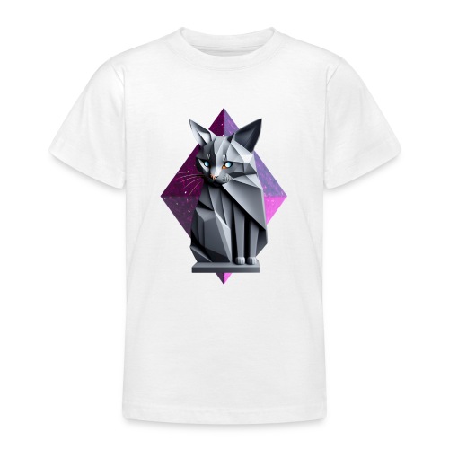 Chat gris façon origami de face - T-shirt Ado