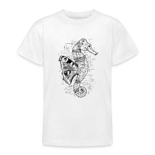 Fantasie-Seepferdchen in Schwarz - Teenager T-Shirt
