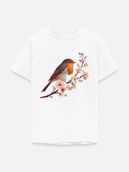Rotkehlchen auf Kirschblüte - Teenager T-Shirt - Weiß