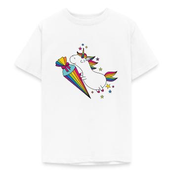 Einhorn Einschulung Schulkind Schule Zuckertüte - Teenager T-Shirt - Weiß - Vorne - AI Model Teenager Male dark (155cm)