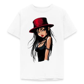 Zwartharige schoonheid - grappig meisje - Teenager T-shirt - wit - Voor - AI Model Teenager Male dark (155cm)