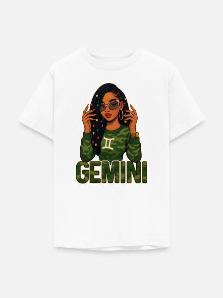 Zwillinge Königin – Loc-Afro-Mädchen Lebendiger Geist - Teenager T-Shirt - Weiß