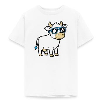 Cool Cow Sunglasses Casual Vector - Teenage T-Shirt - white - Front - AI Model Teenager Male dark (155cm)