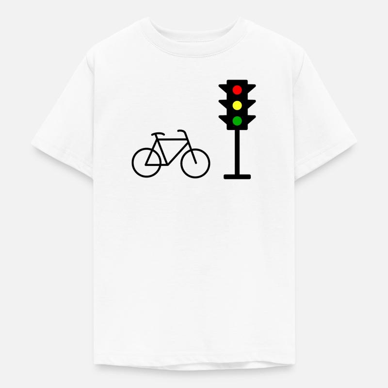 Empreinte de feu de circulation avec vélo - T-shirt Ado - blanc
