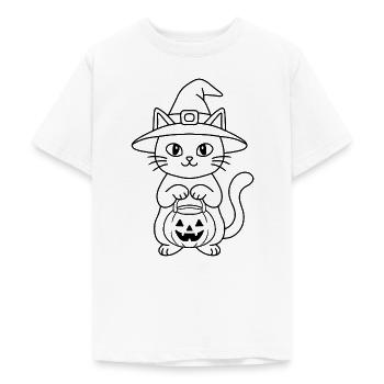Hexenkatze mit einem Kürbis - Teenager T-Shirt - Weiß - Vorne - AI Model Teenager Male dark (155cm)