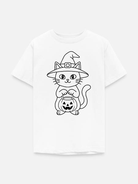 Hexenkatze mit einem Kürbis - Teenager T-Shirt - Weiß