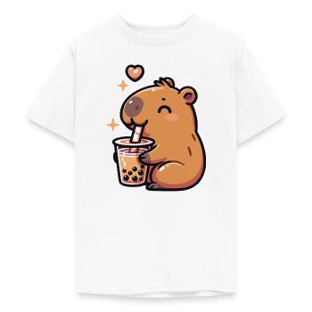 Capybaras trinkt Bubble Tea kawaii Boba Capybara - Teenager T-Shirt - Weiß - Vorne - AI Model Teenager Male dark (155cm)