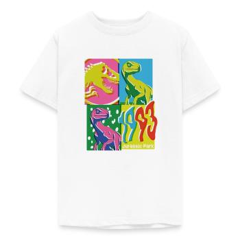 Jurassic Park 1993 Velociraptor Colourful - Teenage T-Shirt - white - Front - AI Model Teenager Male dark (155cm)