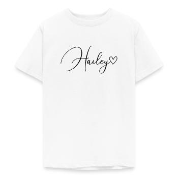 Hailey Last Name First Name Girl - Teenage T-Shirt - white - Front - AI Model Teenager Male dark (155cm)