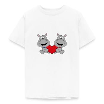 NILPFERDE - FLUSSPFERDE - HIPPOS - LIEBE - HERZ - Teenager T-Shirt - Weiß - Vorne - AI Model Teenager Male dark (155cm)