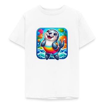 Ein lustiges buntes Design mit Siegel - Teenager T-Shirt - Weiß - Vorne - AI Model Teenager Male dark (155cm)