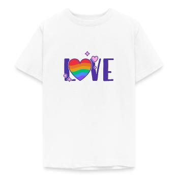 Kærlighed - Rainbow hjertefarve slagtilfælde - Teenager-T-shirt - hvid - Foran - AI Model Teenager Male dark (155cm)