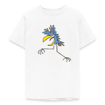 Blue Cartoon Dancing Bird by Cheerful Madness!! - Teenage T-Shirt - white - Front - AI Model Teenager Male dark (155cm)