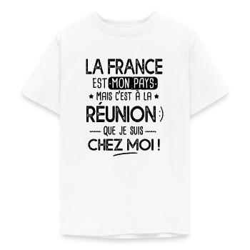 Réunion c'est chez moi Cadeau humour île reunion - T-shirt Ado - blanc - Devant - AI Model Teenager Male dark (155cm)