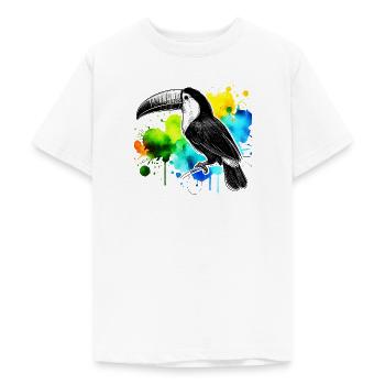 Tukan-Kunst mit Aquarellfarben im Hintergrund - Teenager T-Shirt - Weiß - Vorne - AI Model Teenager Male dark (155cm)