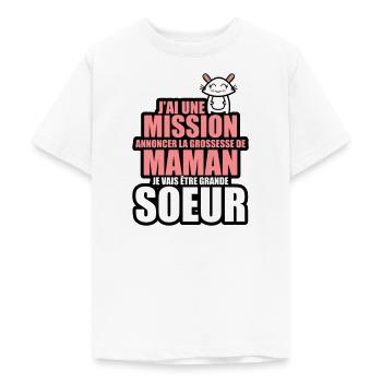 annoncer grossesse je vais être grande soeur - T-shirt Ado - blanc - Devant - AI Model Teenager Male dark (155cm)