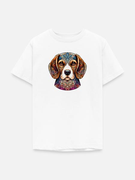 Verziertes Beagle-Mandala-Porträt - Teenager T-Shirt - Weiß