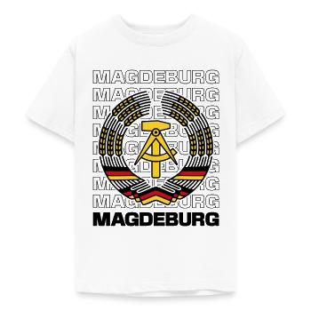 Magdeburg – Hammer, Zirkel, Ährenkranz - Teenager T-Shirt - Weiß - Vorne - AI Model Teenager Male dark (155cm)