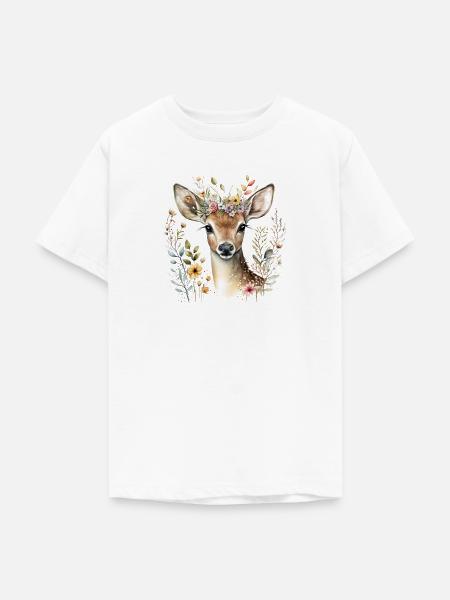 Reh mit Blumen - Teenager T-Shirt - Weiß