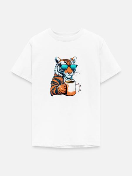 Tiger liebt Kaffee - Teenager T-Shirt - Weiß