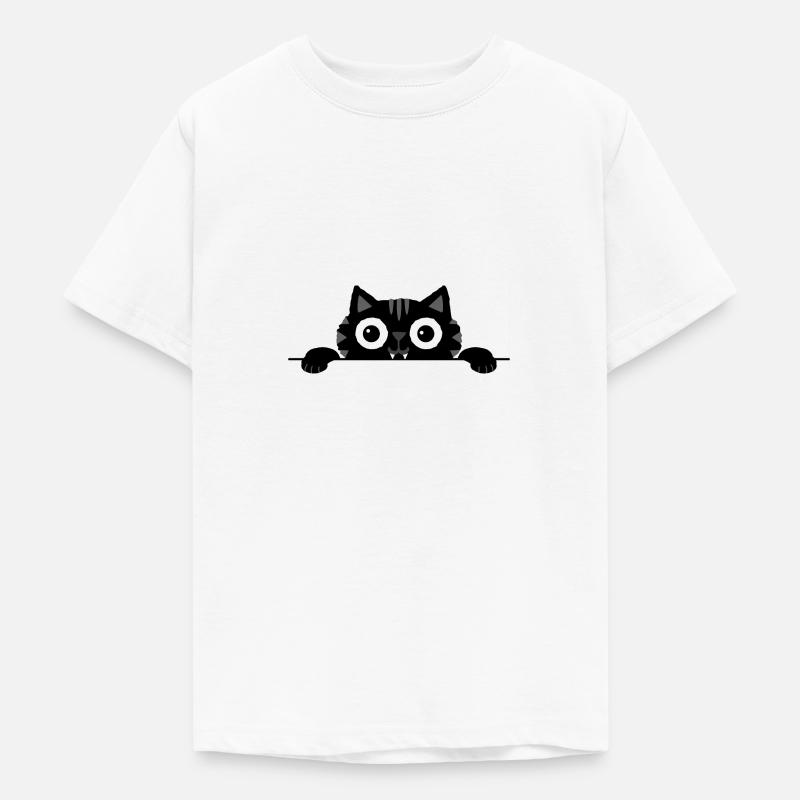 Drôle de chat regarde par-dessus bord - Chat enfant - T-shirt Ado - blanc