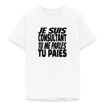 je suis consultant tu me parles tu paies - T-shirt Ado - blanc - Devant - AI Model Teenager Male dark (155cm)
