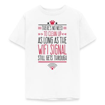 WLAN - Vous n’avez à nettoyer que lorsque le WLAN... - T-shirt Ado - blanc - Devant - AI Model Teenager Male dark (155cm)