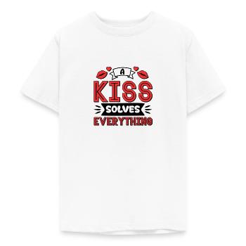 Problem Kissing Solution Relationship Partners - Teenage T-Shirt - white - Front - AI Model Teenager Male dark (155cm)