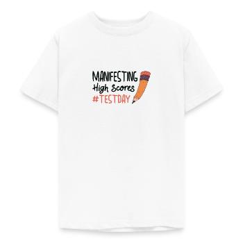 Test Day Manifesting for Students Testing - Teenage T-Shirt - white - Front - AI Model Teenager Male dark (155cm)